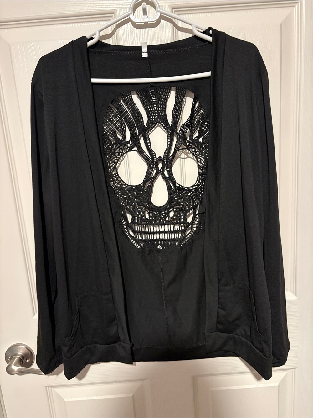 Black Women's Open-Front Cardigan with Skull Cutout